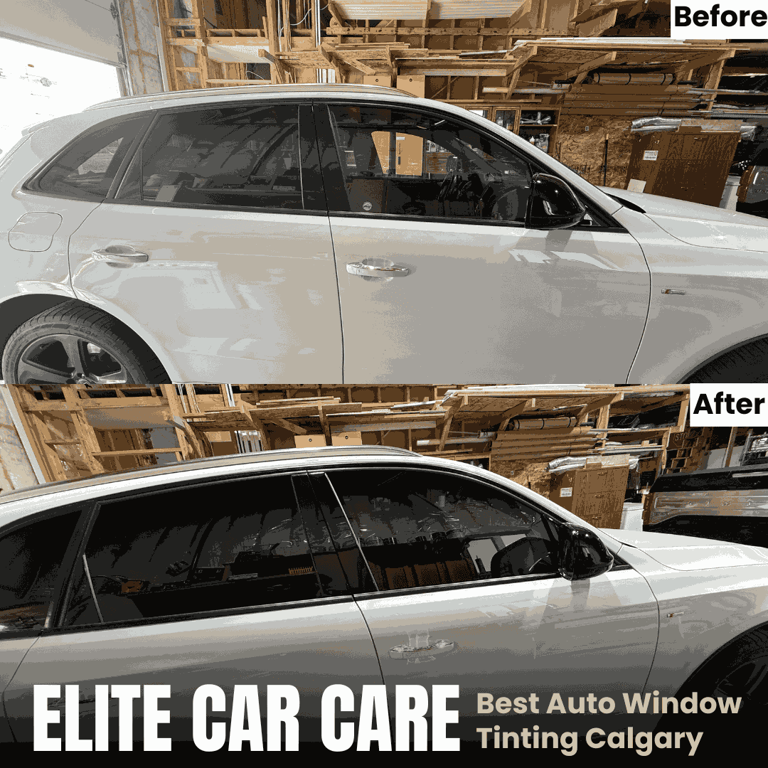 Calgary SUV before and after window tinting, demonstrating ceramic film application.