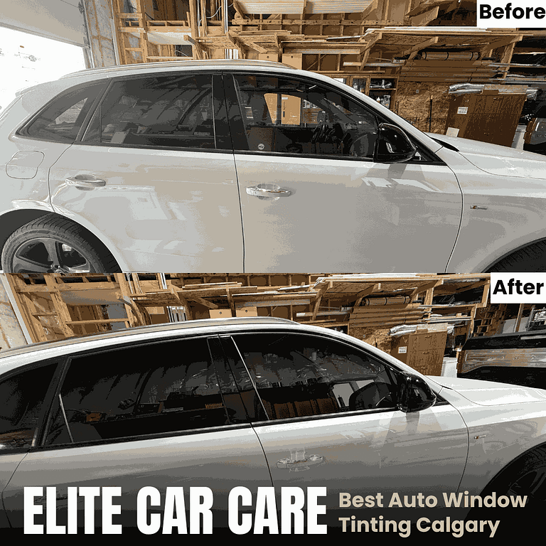 Calgary SUV before and after window tinting, demonstrating ceramic film application.